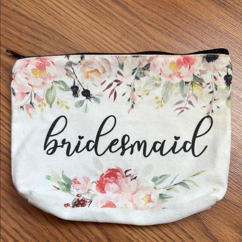 Cream Cosmetic Bag with Floral Accents